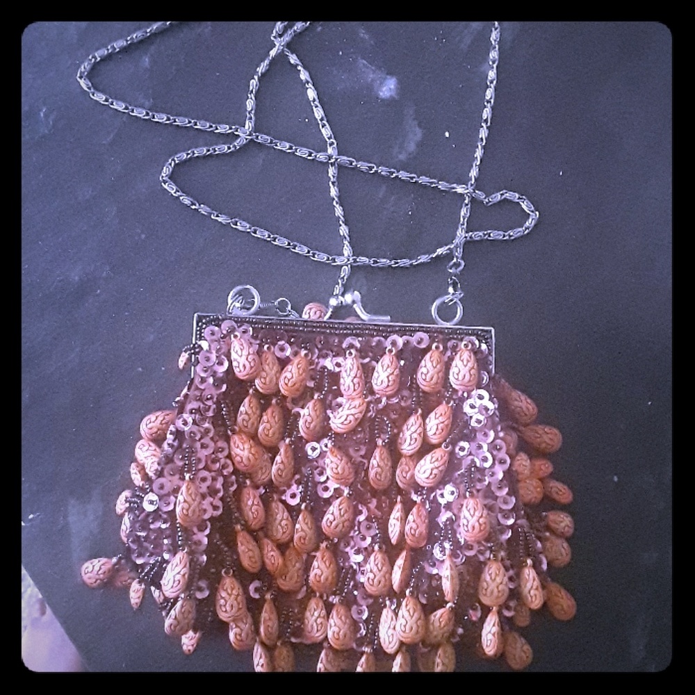 Beaded clutch with chain shoulder strap
